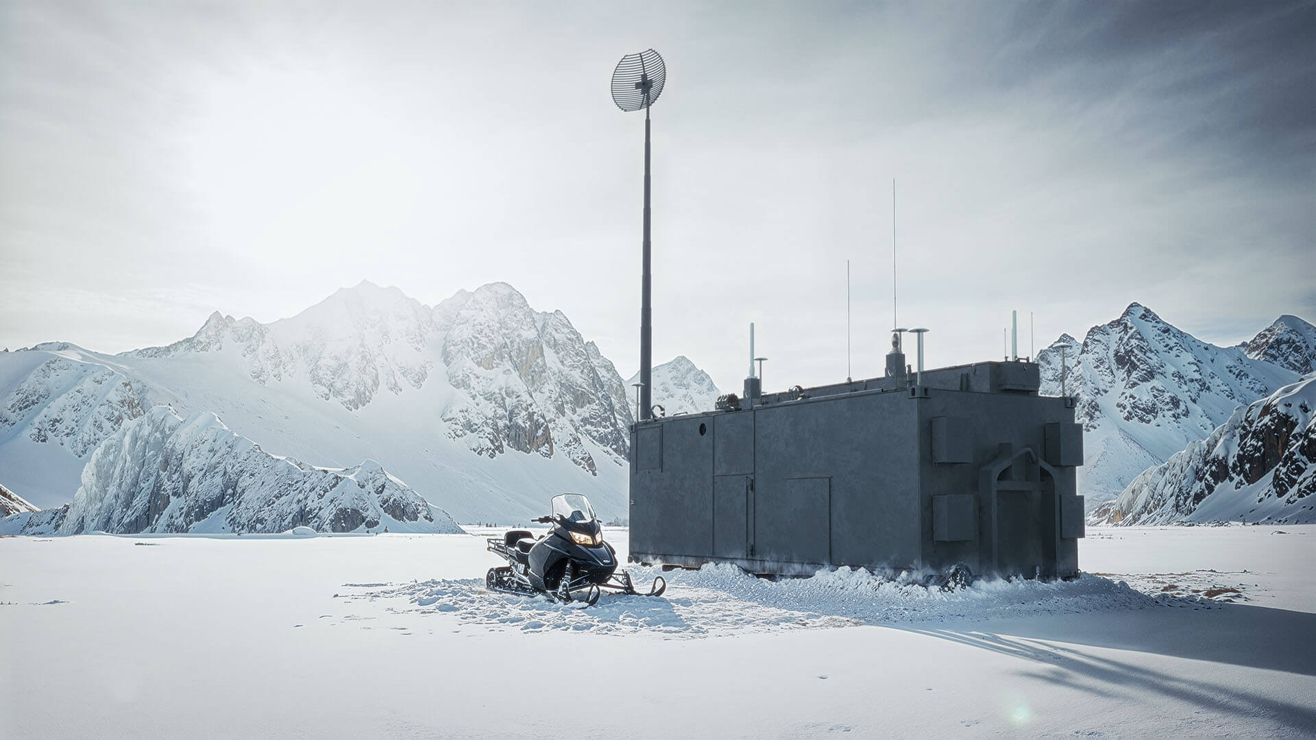 Kuva kontista lumisessa maisemassa kuvasuhteessa 16x9.